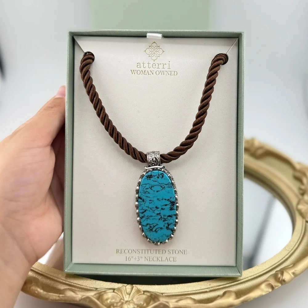 Atterri Turquoise-Style Reconstituted Stone Pendant Necklace –Western Boho Style - Picture 1 of 7